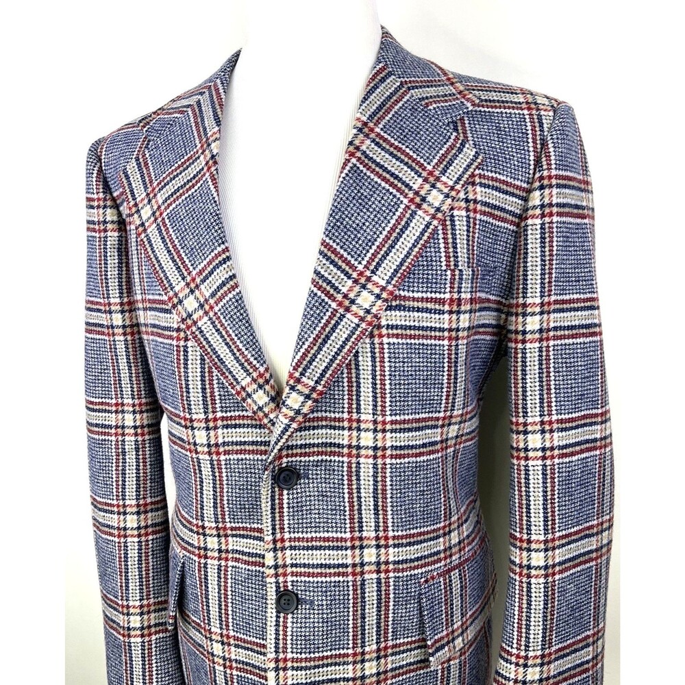 Vintage 70s Richman Brothers Sportsman Tweed Sport Coat Blue Windowpane Mens 44L